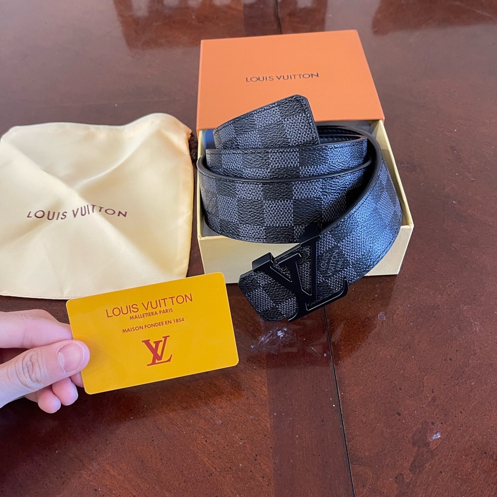Mens Black/Gray Checkers LV Belt